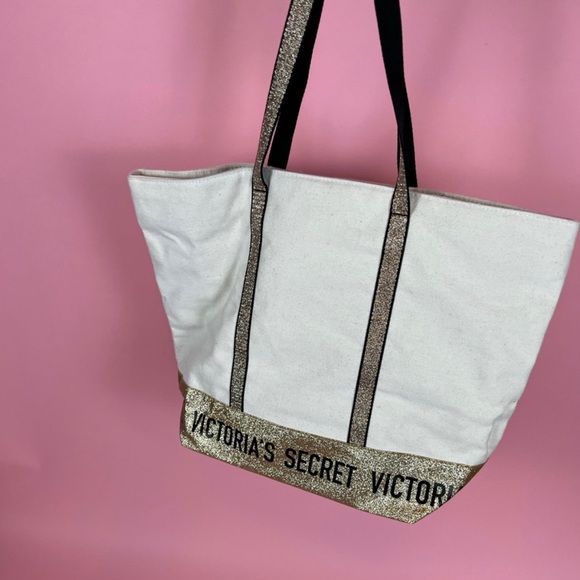 Victoria's Secret NEW Tote Bag W/ Gold Glitter Trim - Picture 3 of 5